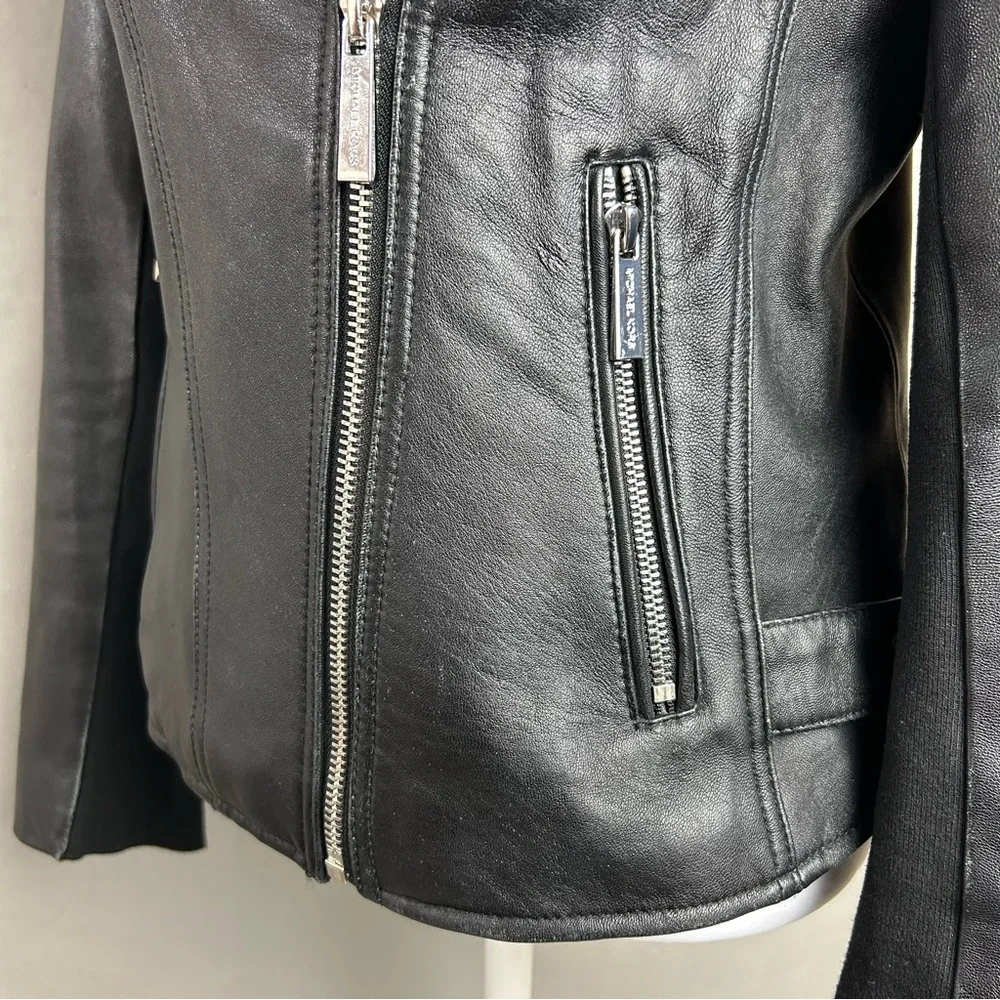Michael Kors Leather Moto Jacket Black Zip Biker Goth - Picture 7 of 14